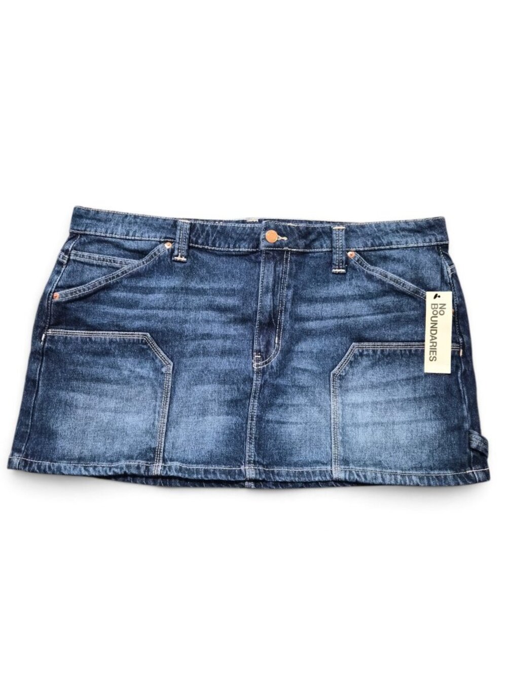 No Boundaries Denim Carpenter Mini Skirt XL (16-18) Relaxed Fit Pockets Blue